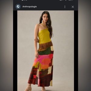 Anthropologie satin printed party wear dress with slit